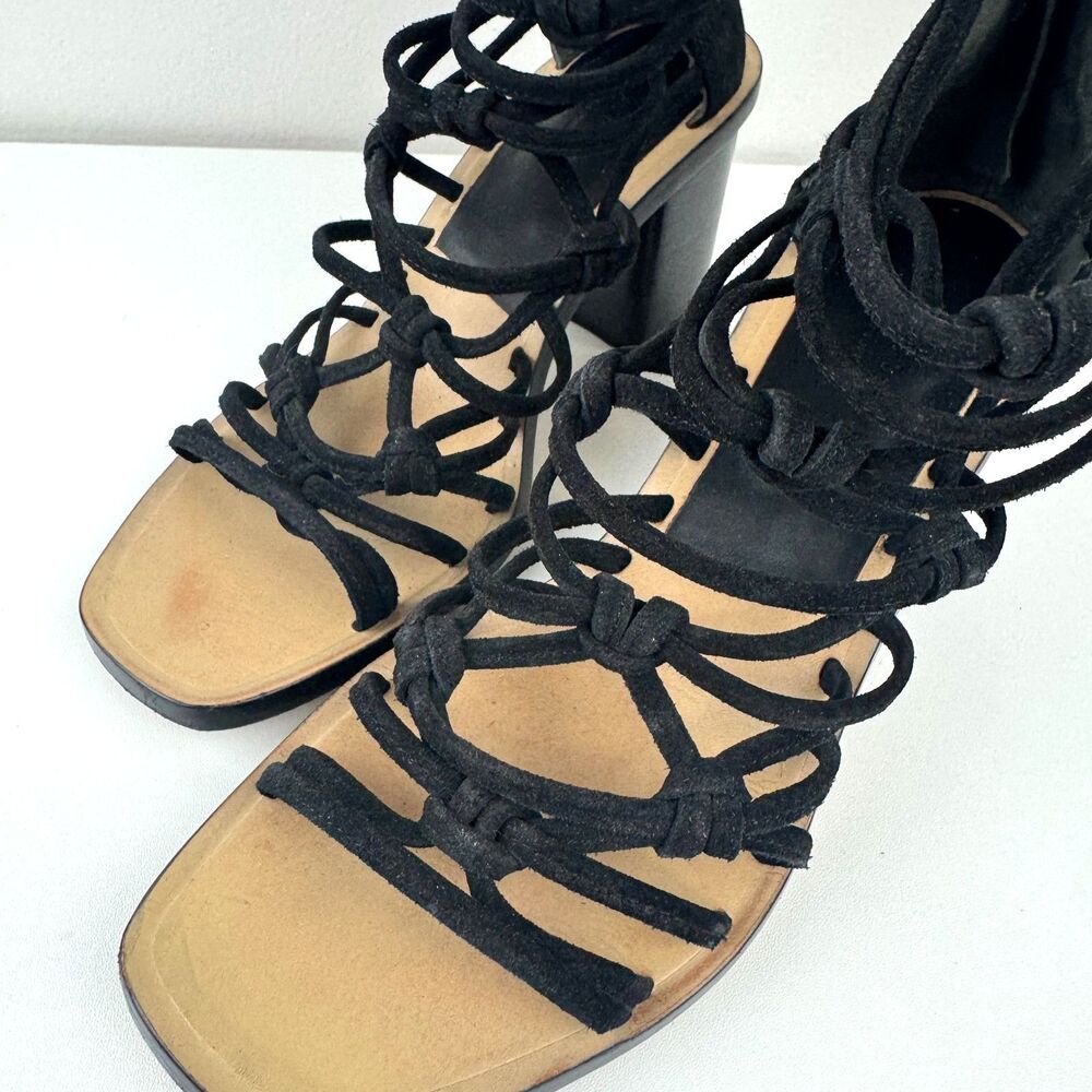 Rag & Bone Camille Black Caged Macrame Design Block Heel Sandals Zip Back EU 37 - Picture 10 of 12